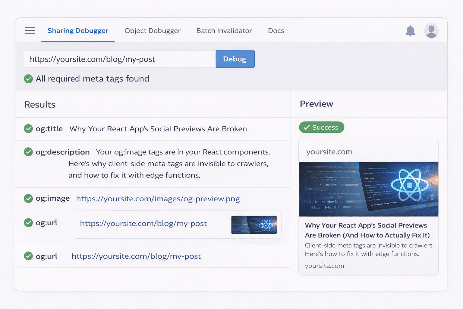 Facebook Sharing Debugger tool interface