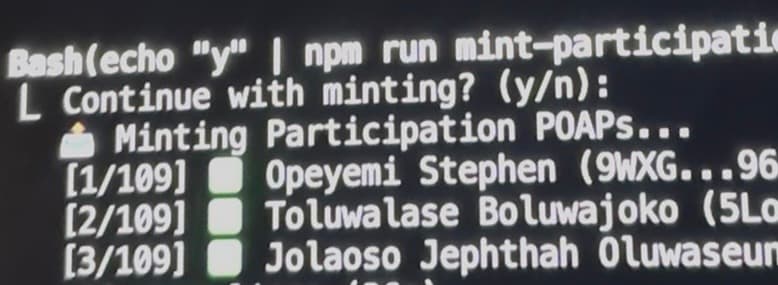 Terminal output during minting